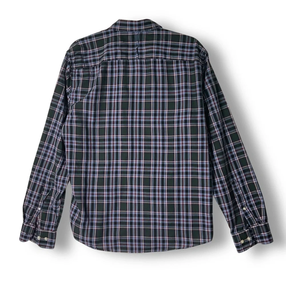 Banana Republic Mens Shirt Sz L Untucked Slim Fit Plaid Button Up Lightweight Co